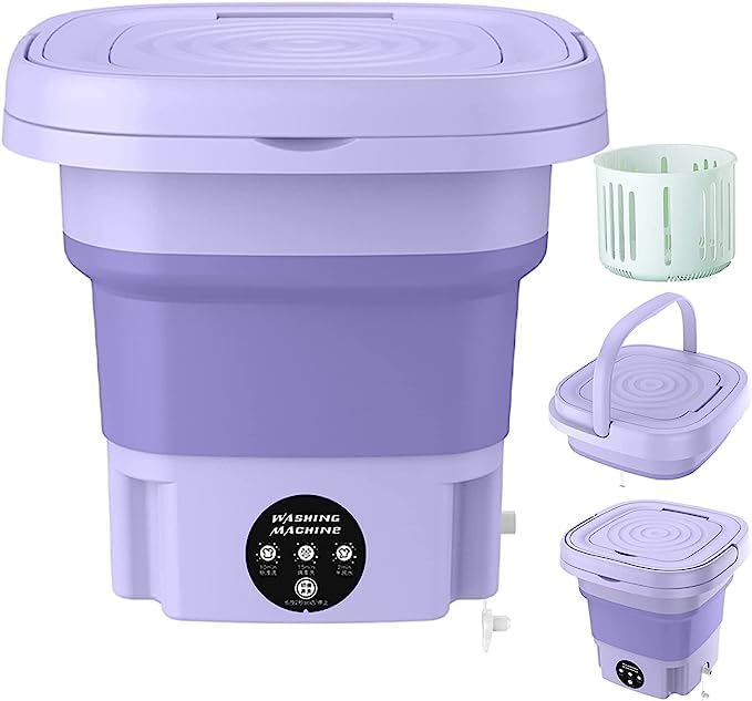 Foldable Washing Machine, 8L High Capacity Mini Washer, with 3 Modes Deep Cleaning,Half Automatic Small Washer for Baby Clothes Underwear or Small Items,RV Travel laundry (ABS Purple)