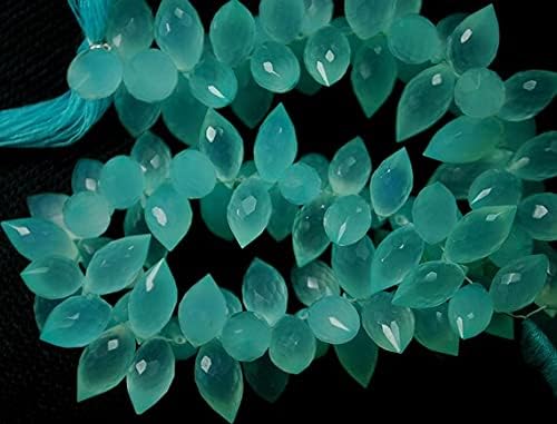 35 Beads,Super Finest, Super Rare Shape, Aqua Chalcedony Faceted Dew Drops Briolettes 10-11mm
