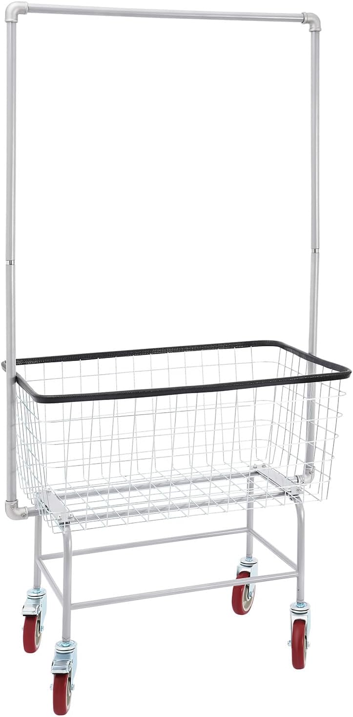 YIYIBYUS Commercial Laundry Rolling Cart with wheels, 110 LBS Load Capacity Hamper Basket Organizer, Industrial Heavy Duty Wire with Double Pole Rack, Steel Frame with Chrome Finish, Silver