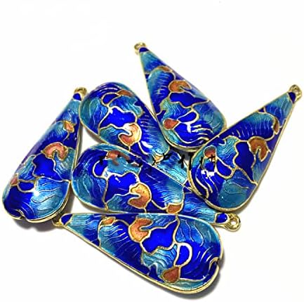 10pcs Cloisonne Large Waterdrop Beads DIY Earrings Bracelet Necklace Pendants Jewelry Making Findings Fancy Enamel Teardrop Accessories (Blue (10 Piece))