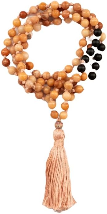 rhodonite,black onyx Stone Mala Beads, 108 Mala Necklace, Knotted Mala, WWG Necklace, Yoga Jewelry Meditation Beads Spiritual Jewelry Boho Jewelry, 34inch, Gemstone