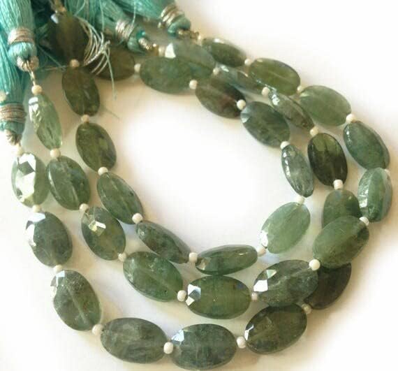 Moss Aquamarine Faceted flattened Ovals. Approx. 7.5x11.5-12mm 16 Beads