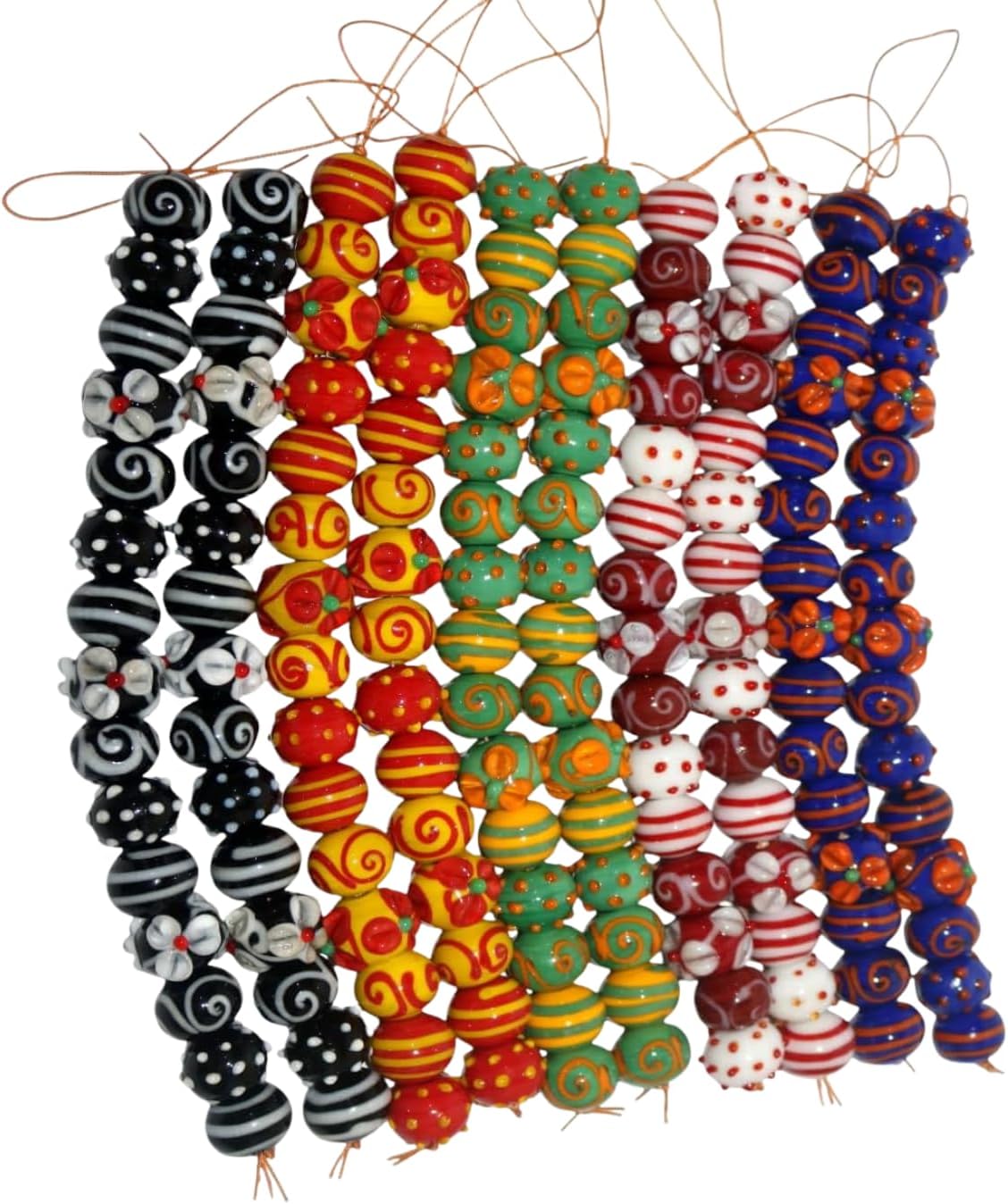 Handcrafted Colorful Glass Beads Set | Mixed Strands with Swirl, Dot & Stripe Patterns | Available in 30 Strands | Artistic Beads for Jewelry Making & DIY Crafts.