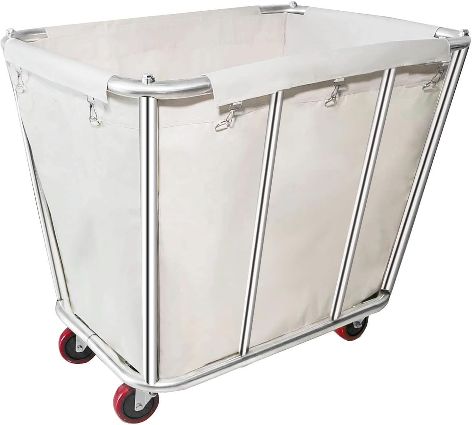 10 Bushel Laundry Cart with Wheels,Heavy Duty Industrial Rolling Commercial Home Beige Large Rolling Storage Laundry Basket, Stainless Steel Laundry Hamper Service Cart,260LBS Load