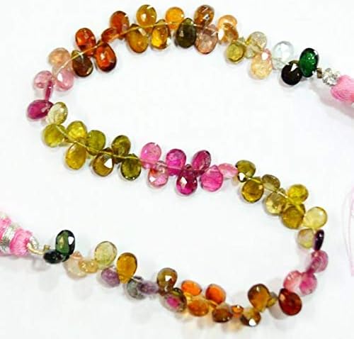 LOVEKUSH LKBEADS Natural gem Stone Multi Color Tourmaline pear Shape briolettes Beads Complete Strand 8.5 inches 4 X 5 to 5 X 6 mm Code-HIGH-60514