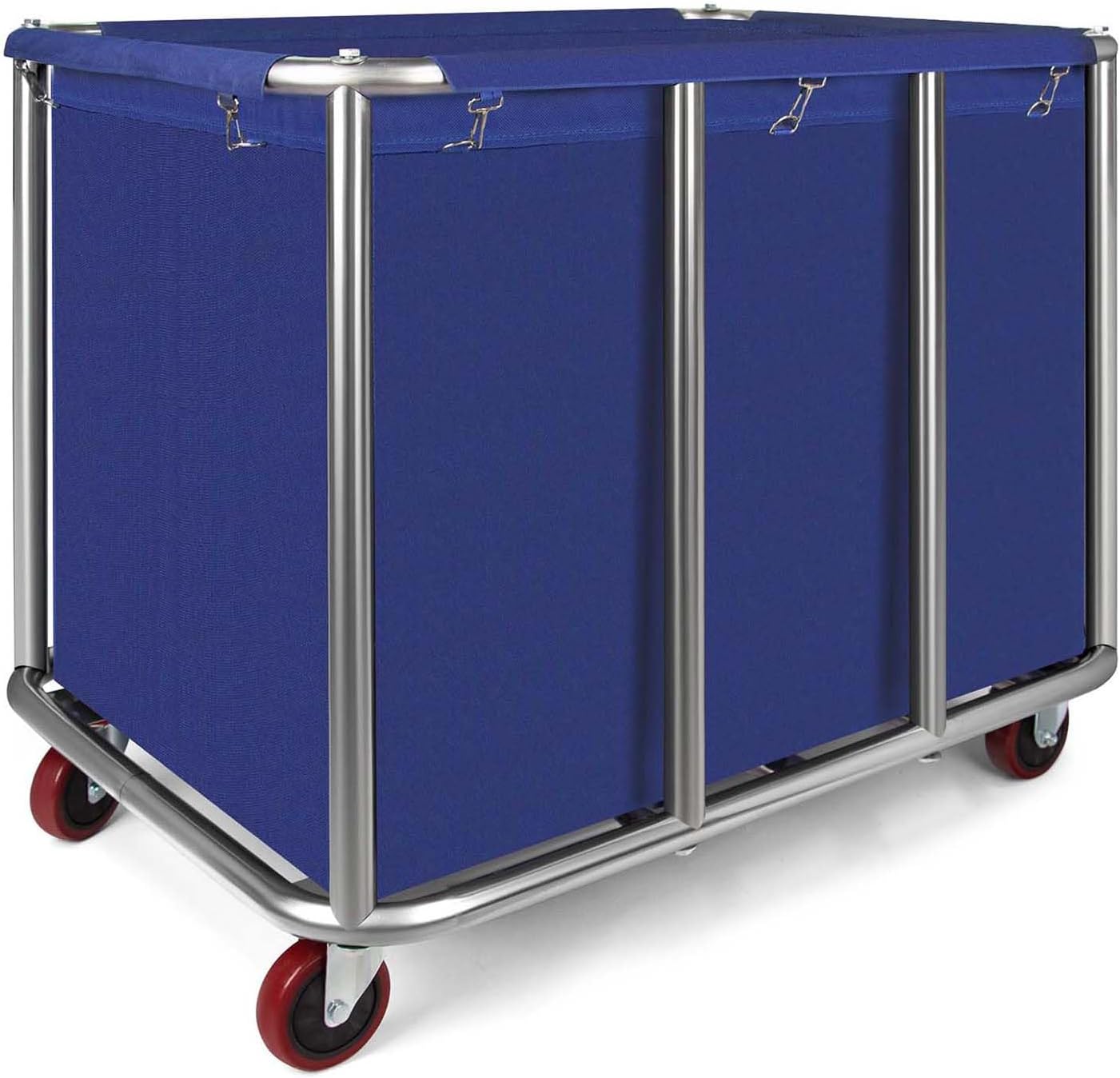 Commercial Laundry Cart with Wheels, 470L Industrial Rolling Laundry Basket, Large Heavy Duty Laundry Sorter with Watertight Oxford Bag & Sturdy Steel Frame for Home, Hotel, Hospital, 440 lbs (Blue)
