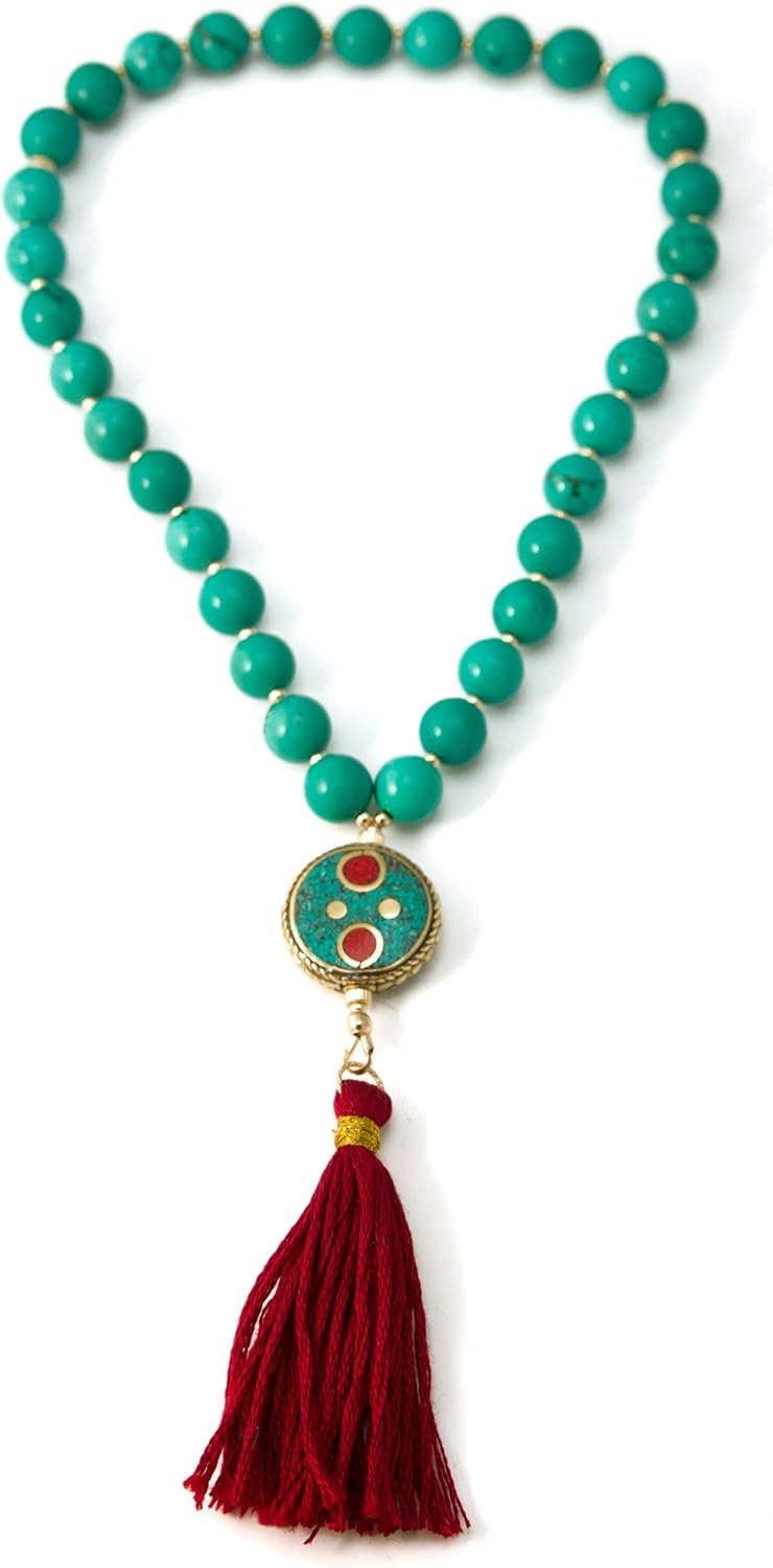 33 Turquoise (Imit) Tasbih Muslim Prayer Beads with Round Nepalese Bead and Gold Filled Beads
