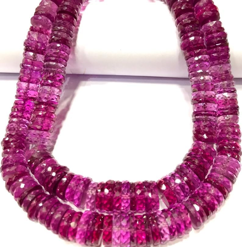 Natural Pink Sapphire tyre facated Beads 9-11 MM 16 inch Long String Jewelry Making Gemstone Beads for Necklace Bracelet