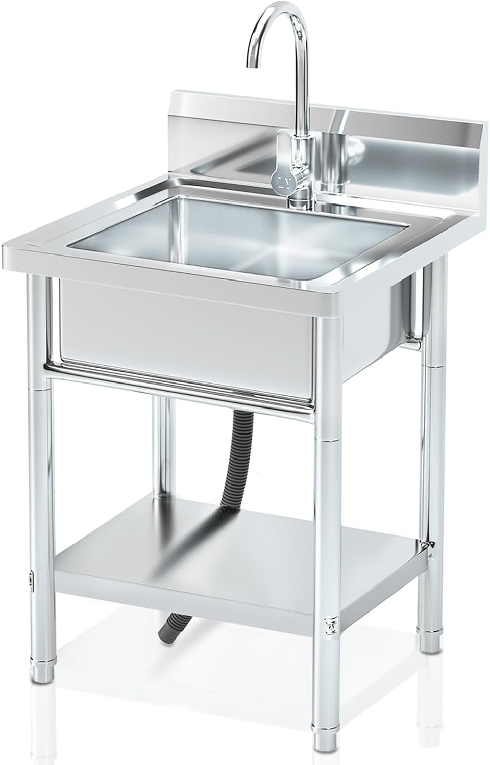 20Inch Stainless Steel Utility Sink Freestanding Single Bowl Laundry Sink with Hot and Cold Water Plumbing for Laundry Room Farmhouse Indoor and Outdoor Sink