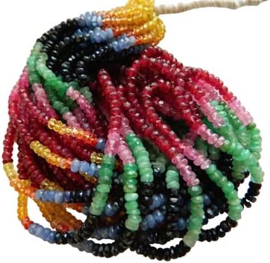 Multi Gemstone Sapphire Emerald Ruby Faceted Rondelle Beads 4mm to 3mm Beads 15 Inch Strand Suitable for Making Necklace or Other Jewelry CHIK-STNRD-35020