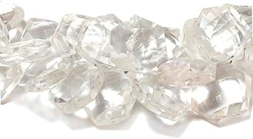 Faceted Crystal Hexagon Shaped Briolette Beads, Quartz Crystal Beads, 10mm to 13mm Each, 7.5 Inch Strand Code-HIGH-48583