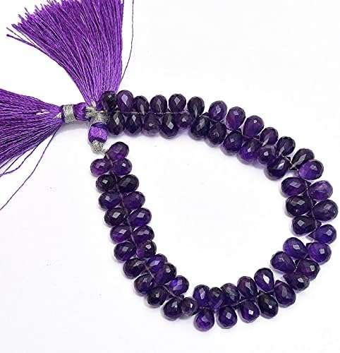8 inch Strand of Natural Amethyst 6x9-7x10mm Teardrop Faceted briolette Beads for DIY Jewelry Making. |BRIO_00350