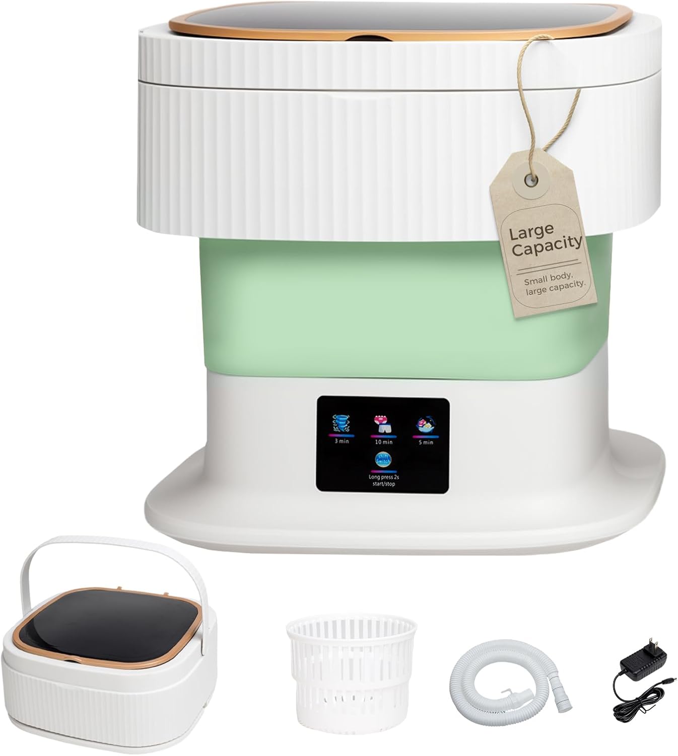 Portable Washing Machine Mini Washer for Apartments - Compact, Foldable Countertop Clothes Washer & Dryer Combo, Small Lavadora Portatil, Handheld Laundry Machine (Green, Large)