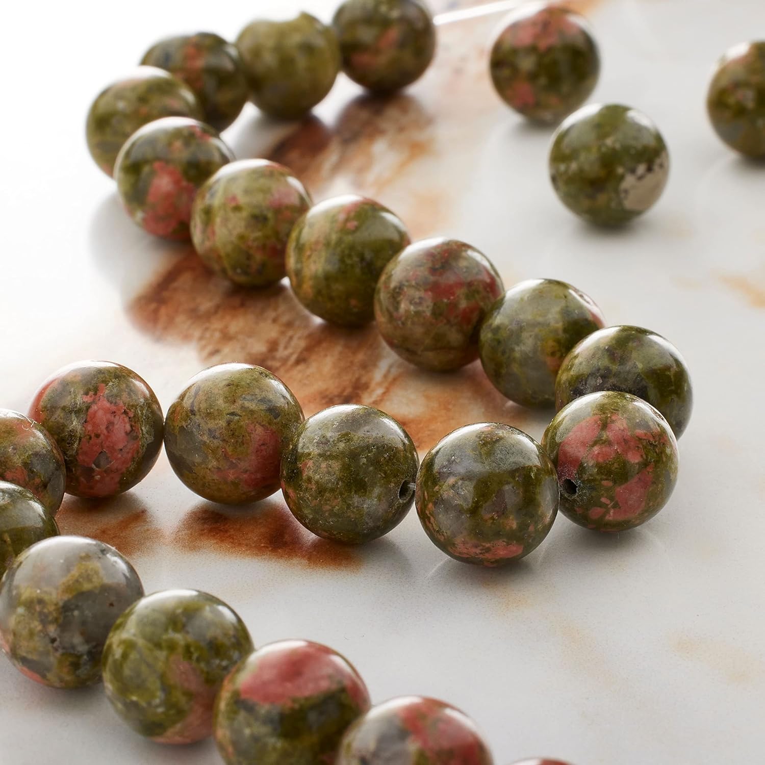 Bead Landing Unakite Round Beads, 10mm, 12 Pack