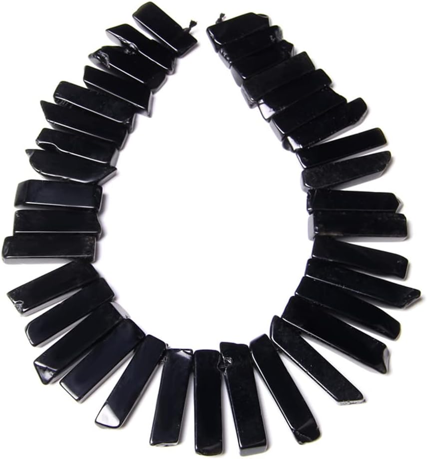 Natural Crystal Stone, Natural Quartzs Crystal Stick Point Beads Natural Stone Top Drilled Stick Beads for Jewelry Making(Black Agate,About 15 inch)