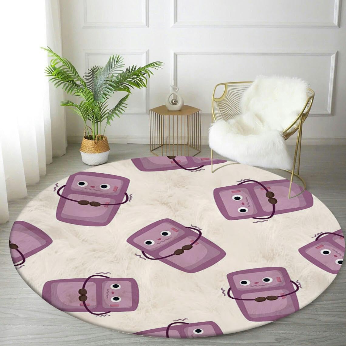 Round Rug 4ft Circle Area Rug Home appliances Theme Refrigerator Cartoon Carpet Washable Small Round Rugs for Bedroom Aesthetic Bathroom Laundry Living Room Kitchen Outdoor