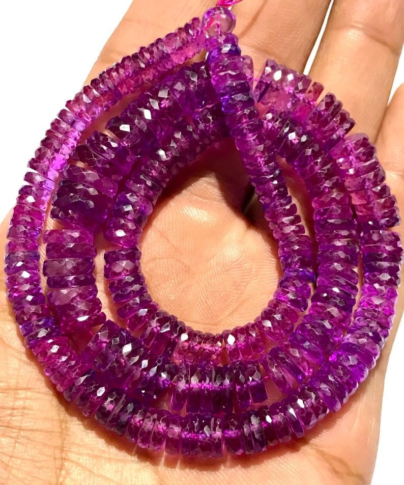 Natural Pink Sapphire tyre facated Beads 6-10 MM 18 inch Long String Jewelry Making Gemstone Beads for Necklace Bracelet