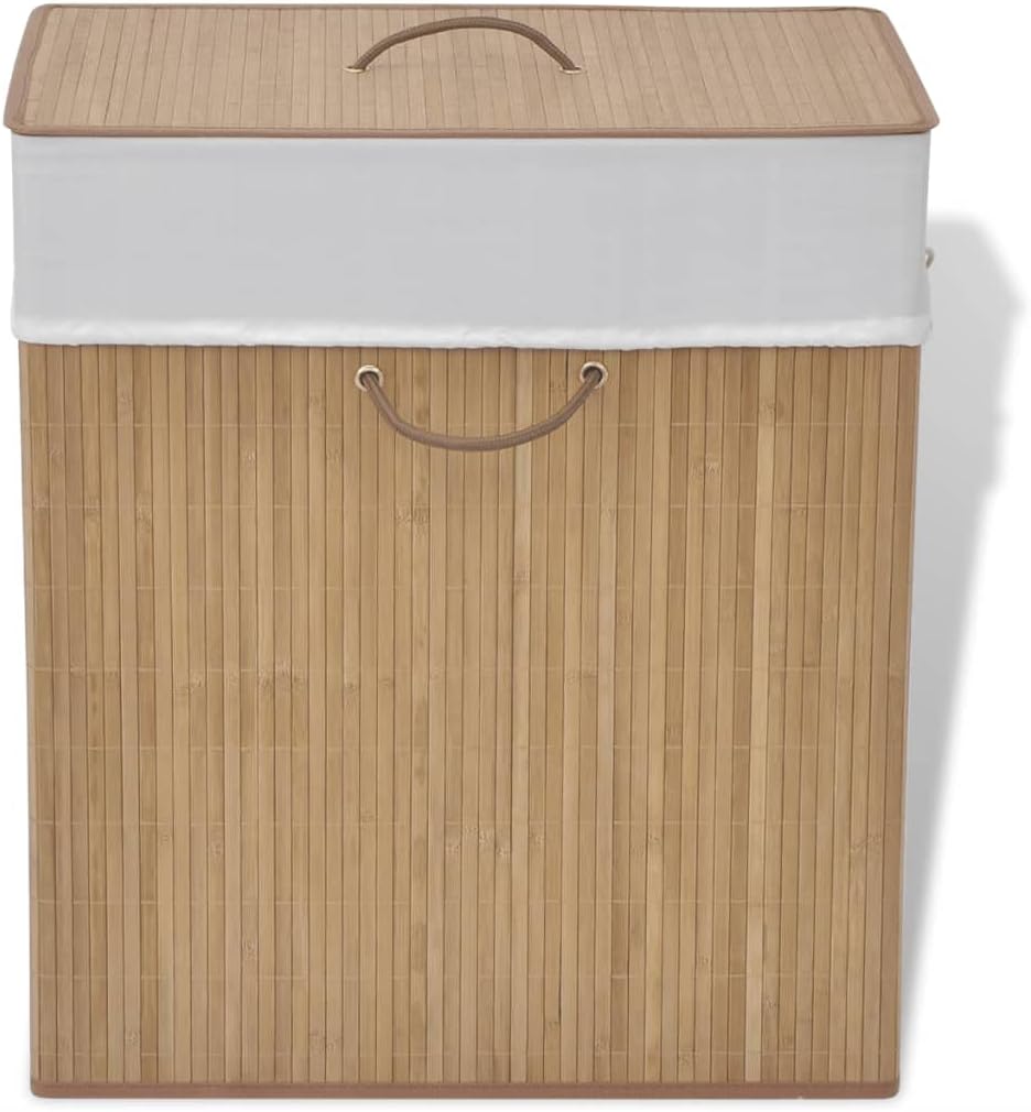 Bamboo Laundry Bin Rectangular Natural with Removable Liner and Foldable Design for Home Organization and Storage