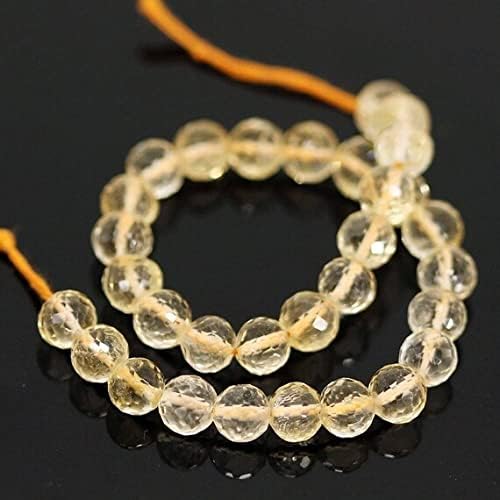 Yellow Citrine Faceted Loose Round Gemstone Beads Strand 8