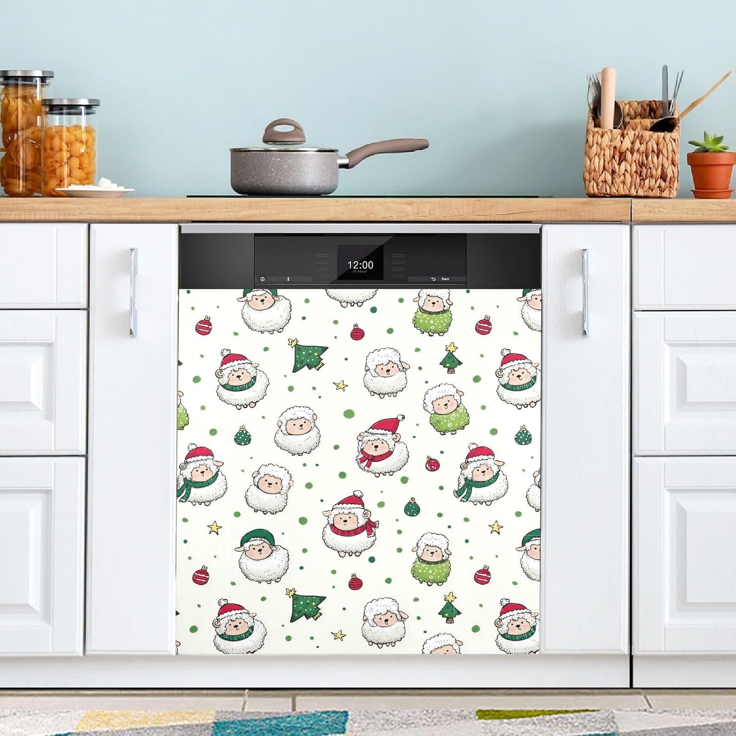Pfrewn Christmas Winter Magnetic Dishwasher Cover Christmas White Sheep Fridge Door Covers Kitchen Decal Vinyl Panel Decorative Refrigerator Laundry Appliances 23x26in