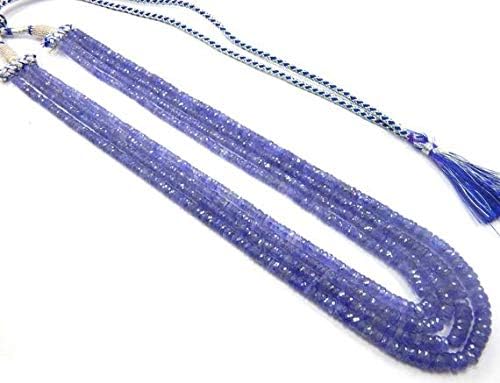 LOVEKUSH LKBEADS Faceted tyre Shape, Natural Tanzanite Beads, 5-7mm Blue Puprle 4 Strand 19 Inch Long Long Necklace Code-HIGH-47281