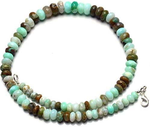 Natural Gemstone Peruvian Green Opal Faceted 7 to 11MM Size Rondelle Beads Necklace 16.5 Inch Full Strand Very Rare Gem Beads