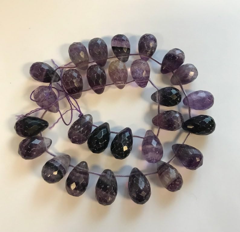 8 inch Strand of Natural Fluorite 17x11mm Teardrop Faceted briolette Beads for DIY Jewelry Making. |BRIO_03169
