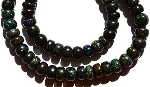 LKBEADS 1 Strand Natural Australian Matrix Black Opal 8 to 9MM Smooth Rondelle Beads 17 Inch