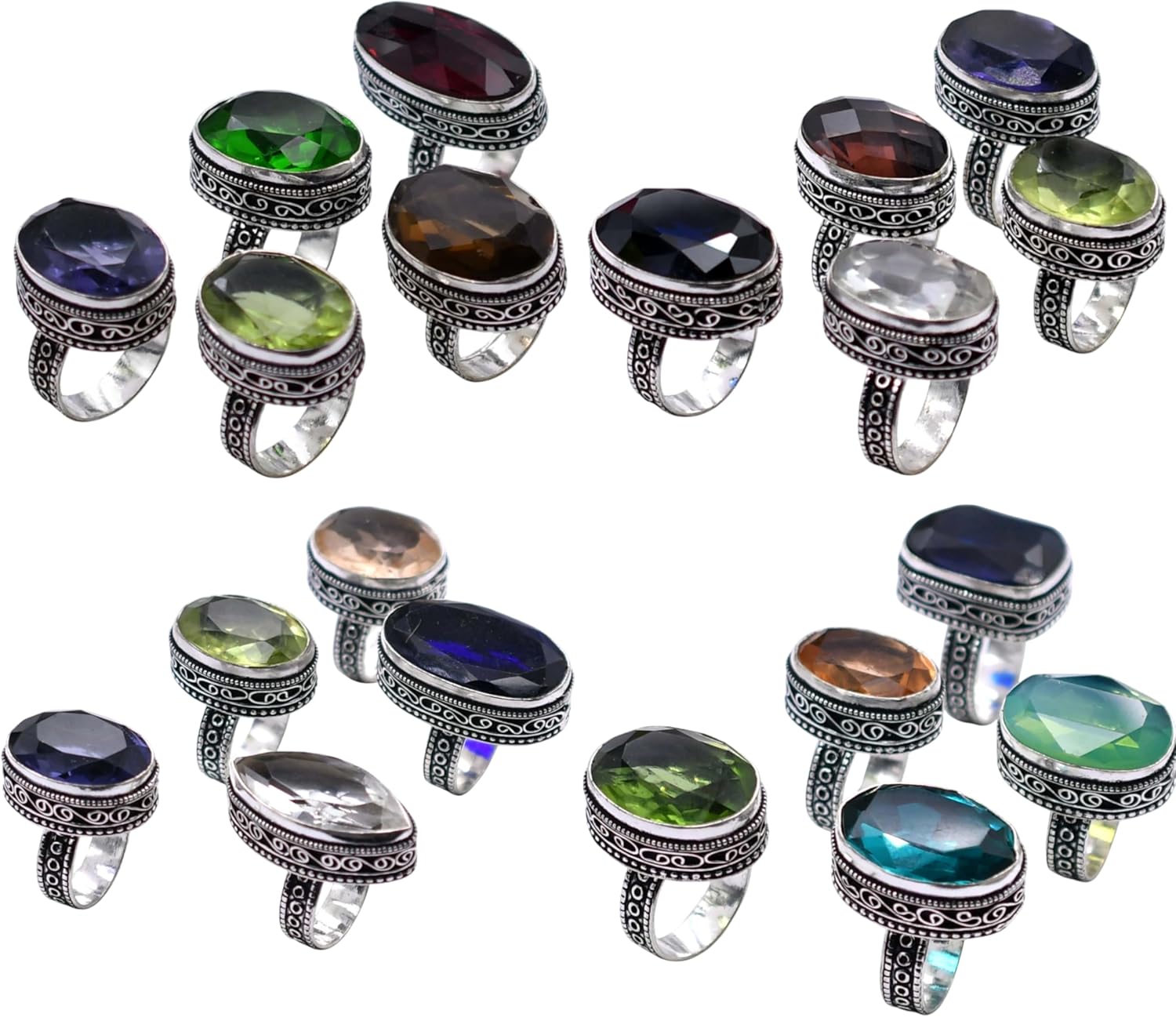 25 PCS Mix Gemstone Ethnic Handmade Ring Mix Lot US Size-5-9 R 9124 R 9124
