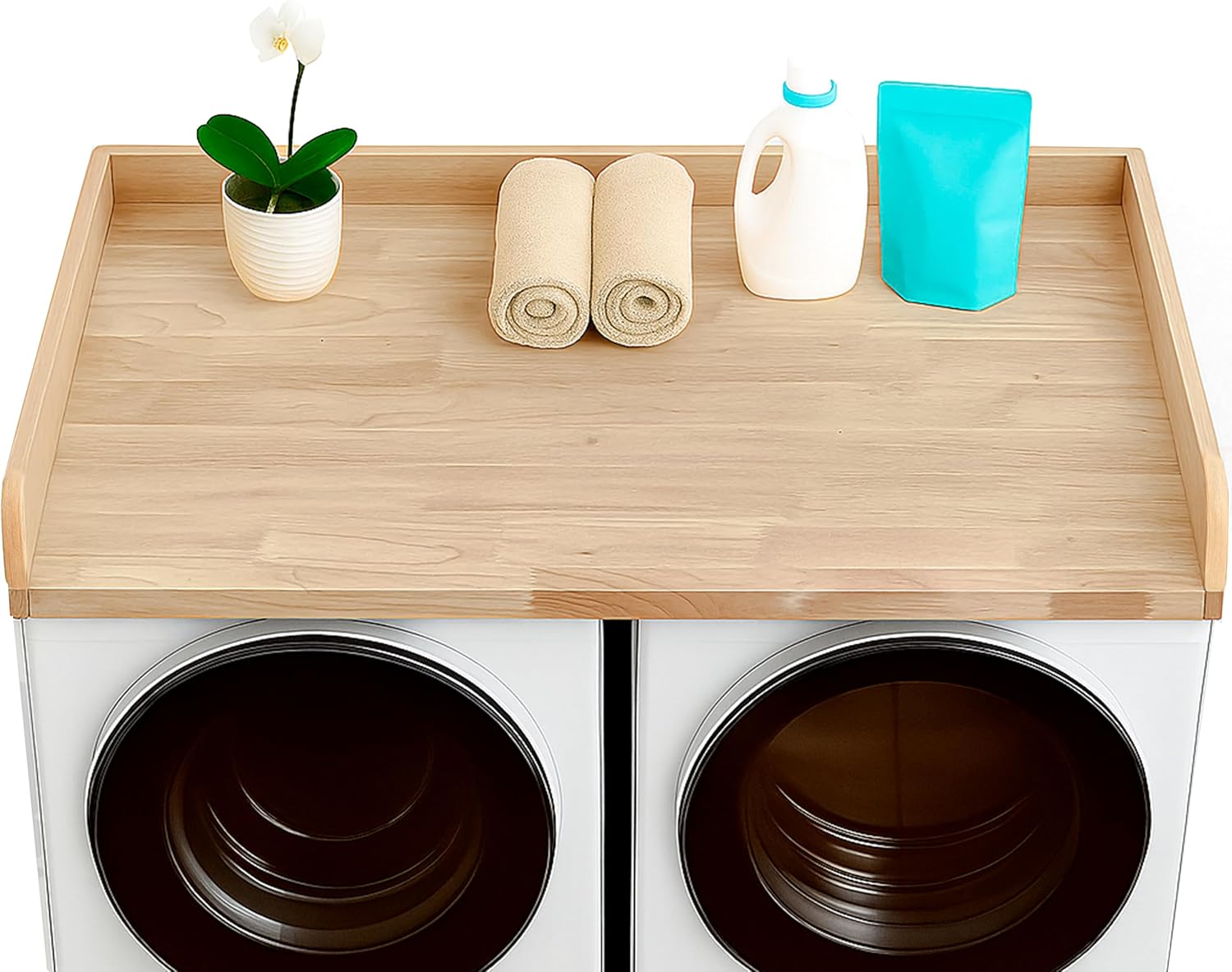 Skywin Washer Dryer Countertop 54 x 30 Inches, Single Real Solid Wood Butcher Block (Unfinished Plain Wood Surface) for One Unit Only (Washer or Dryer), Countertop Over Laundry Machine