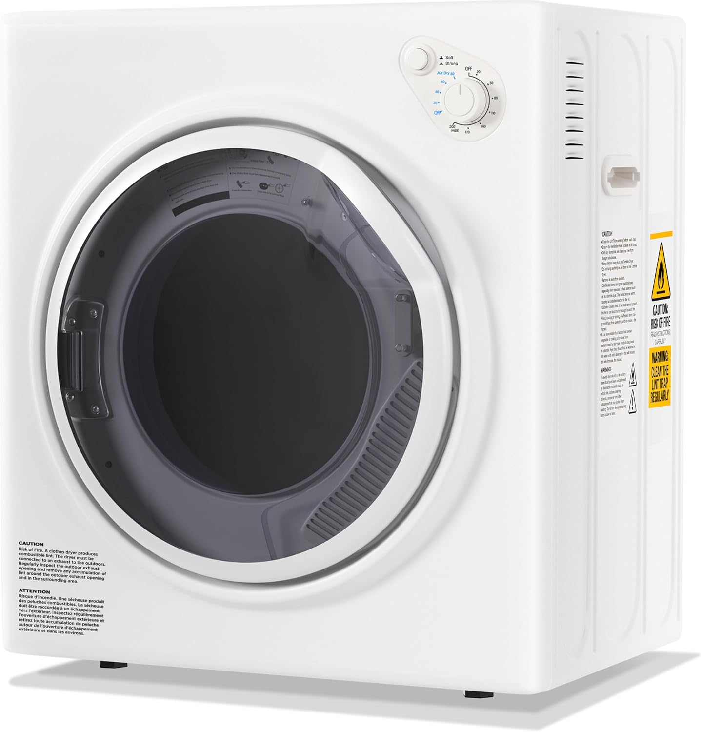 Elevon 1500W Portable Clothes Dryer, 3.5 cu.ft Electric Drying Machine for Laundry with Stainless Steel Tub for Apartment, Rvs, Dorms, Compact Dryer for Small Space, Black/White