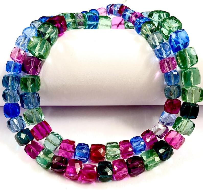 Natural Multi Spinel Cube Faceted Beads 5x8-5x8mm 19 inch Long String Jewelry Making Gemstone Beads for Necklace Bracelet