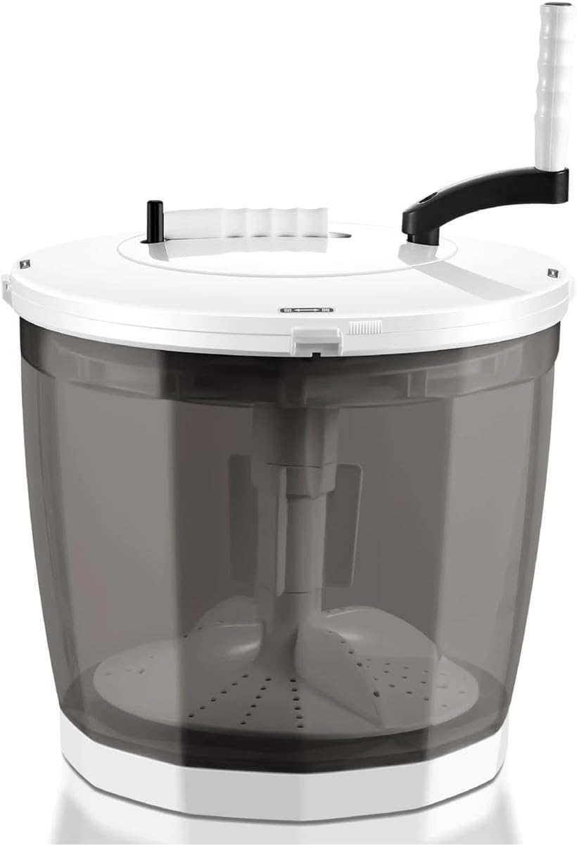 Portable Hand-cranked Manual Clothes Non-electric Washing Machine with Rotating Rocker, Mini Manual Portable Washing Dryer Machine, for Camping Apartments RV(Clear)