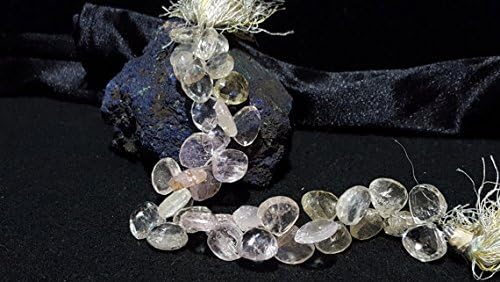 Kunzite Multi Color Faceted Briolette Beads 8 In. Strand Pastel Pink, Yellow and Clear Crystal Heart Beads, Natural Spodumen, 11.7mm x 12.6mm To 12.3mm x 12.8mm