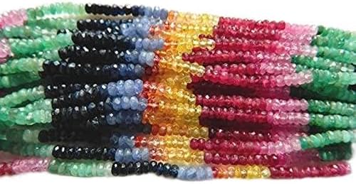 BEADS GEMSTONE 5 Strand Natural Yellow Sapphire Blue Sapphire Pink Sapphire Faceted Rondelles 3mm to 4mm 13 Inches Code-HIGH-19216