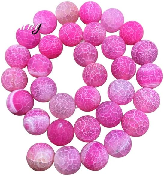NOVASTORES Matte Fuchsia Crackle Agates Beads, Pink Round Frosted Fire Dragon Veins Agates Drilled Agates Beads My0192