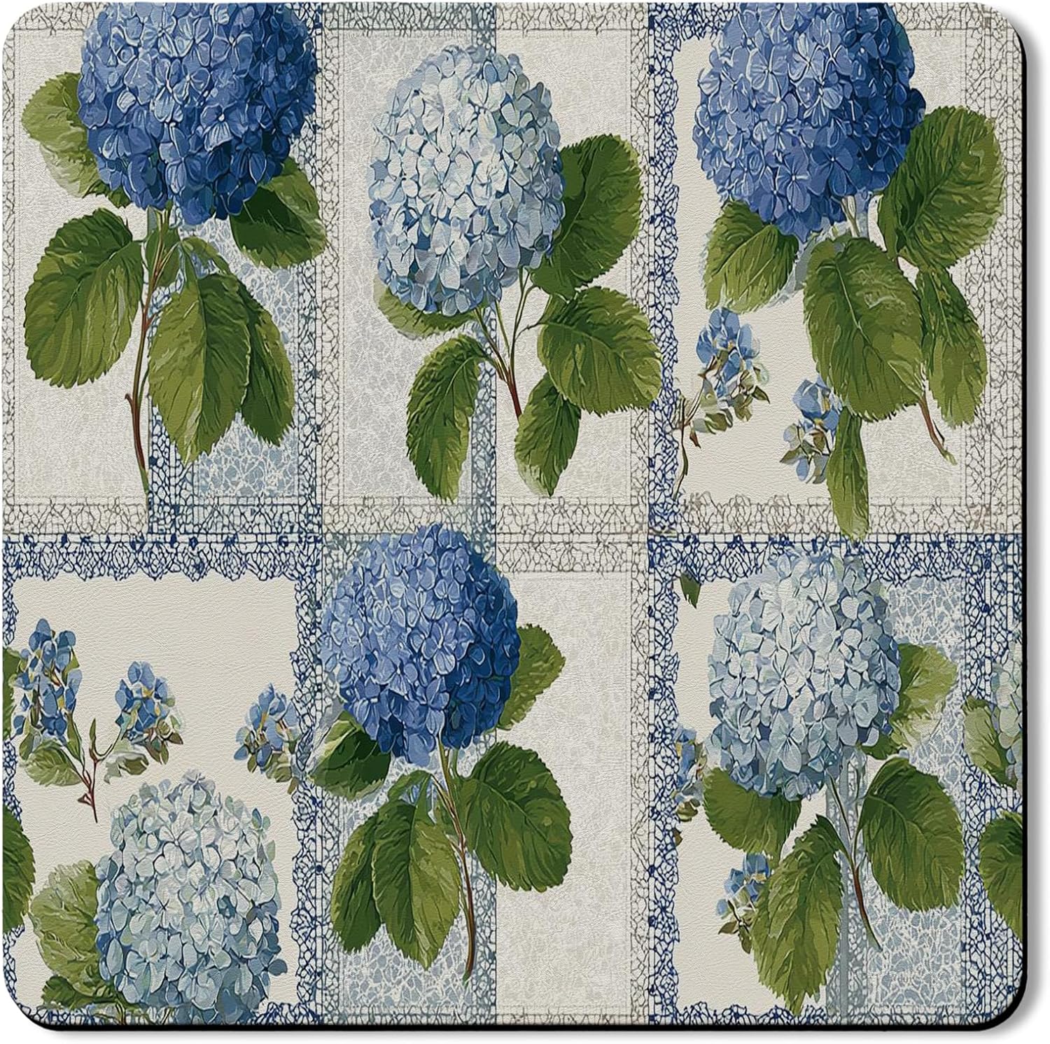 Hydrangea Washer Dryer Top Protector Mat, Blue Vintage Floral Laundry Appliance Dust Covers, Elegant Rubber Anti-slip Waterproof Washer And Dryer Mats for Laundry Room 24x24 Inch