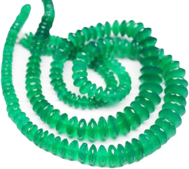 13 inch Strand of Natural gem Green Onyx, 4-10mm disc Faceted Beads for DIY Jewelry Making. | Beads_04401