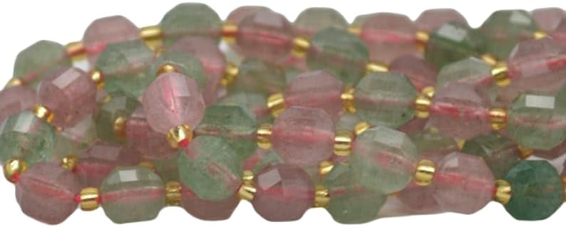 13 inch Strand of Natural gem Green & Strawberry Quartz, 7x8mm rondelle Faceted Beads for DIY Jewelry Making. | Beads_03991