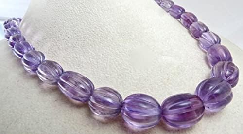 Natural Amethyst Carved Long Beads Necklace 22 INCHES 18MM to 11MM