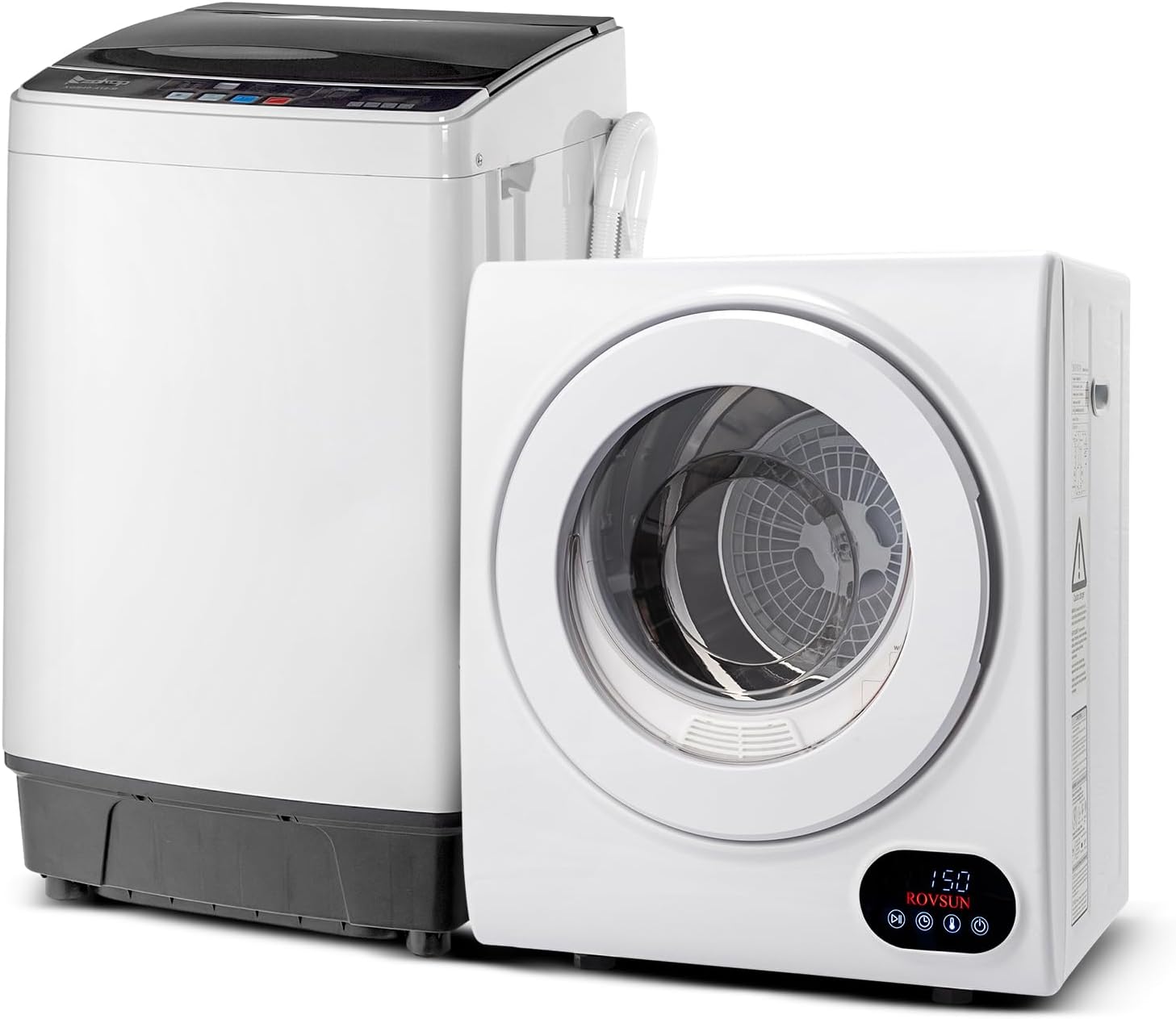 ROVSUN 17.6LBS Full Automatic Washing Machine and 1.5CuFt Portable Clothes Dryer Set, Compact Laundry Washer and Dryer Combo Set with Stainless Steel Inner Tub, for Apartment, Dorms, Home