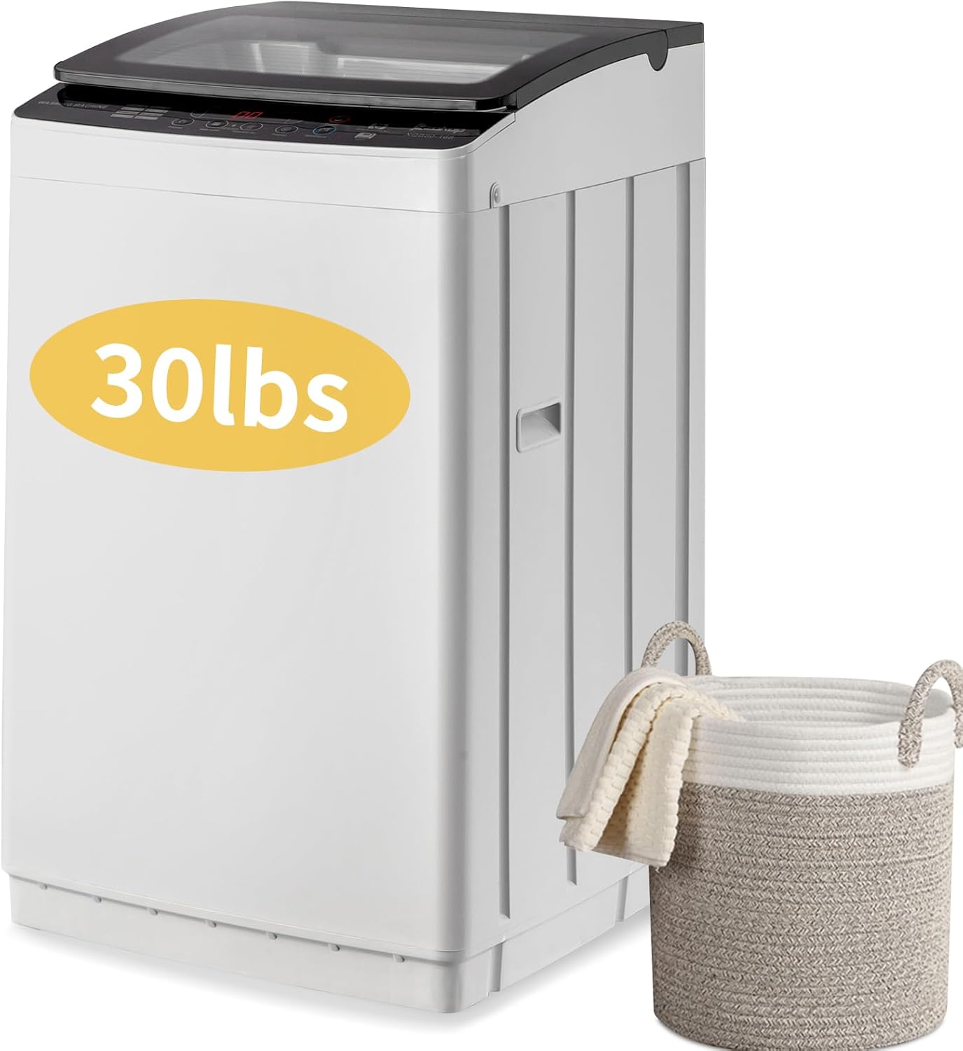 3.0 Cu.Ft Portable Washing Machine, 30 lbs Full-Automatic Top Load Washer with Stainless Steel Drum, 8 Programs, 5 Water Levels, Child Lock & Delay Start