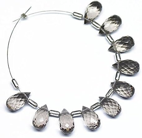 LKBEADS Smoky Quartz Faceted Tear Drop Briolette Gemstone Loose Craft Beads 5 Pair 10mm x 5mm