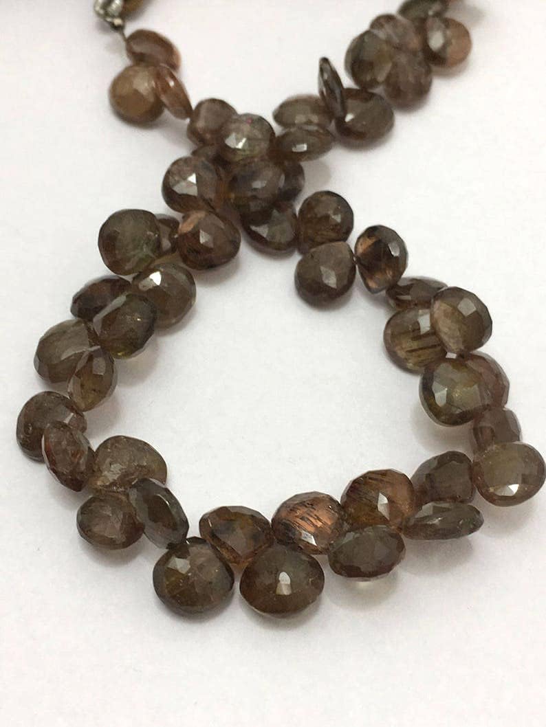 8 inch Strand of Natural Andalusite 5.5-6.5mm Heart Faceted briolette Beads for DIY Jewelry Making. |BRIO_00400