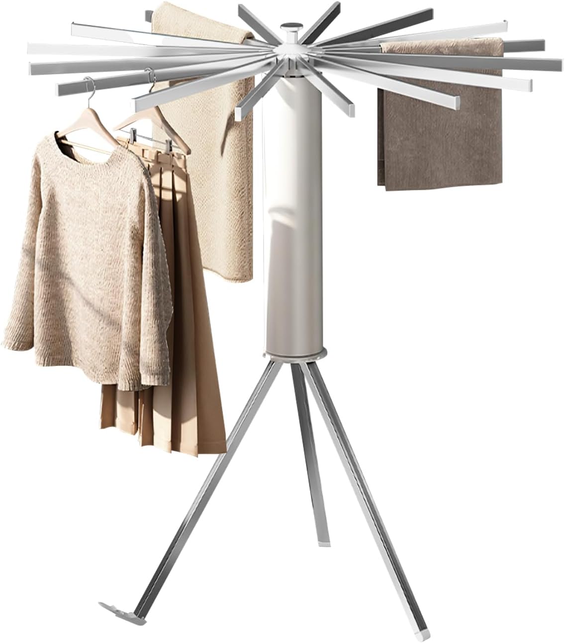 Ergocar Tripod Clothes Drying Rack, Foldable Space Saving Laundry Drying Rack, Portable Free Installation Drying Rack, Sturdy Clothes Airer for Balcony Bedroom Household