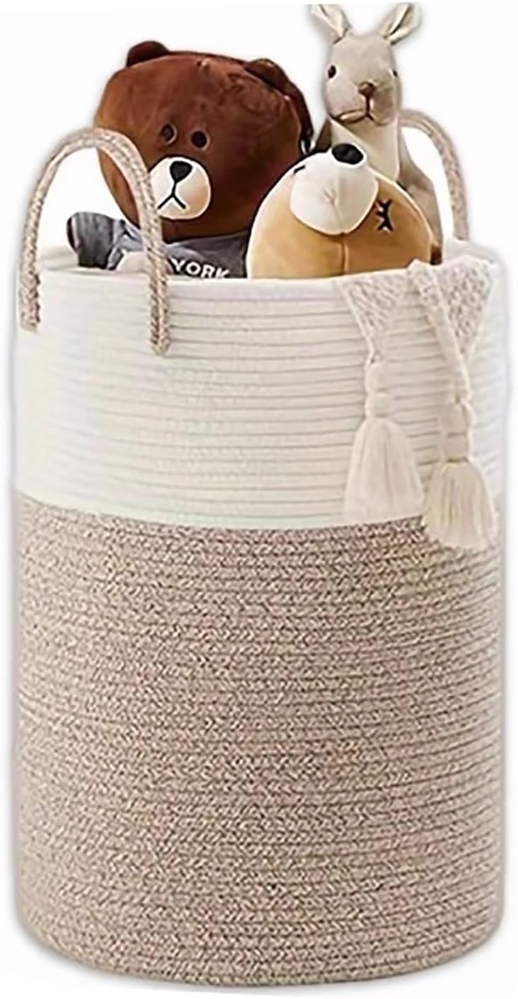 Cotton Rope Laundry Basket 72L, Foldable Machine-Washable Clothes Hamper with Handles, Large Storage Bin for Toys Bedding, Nursery, Dorm, RV(Natural)
