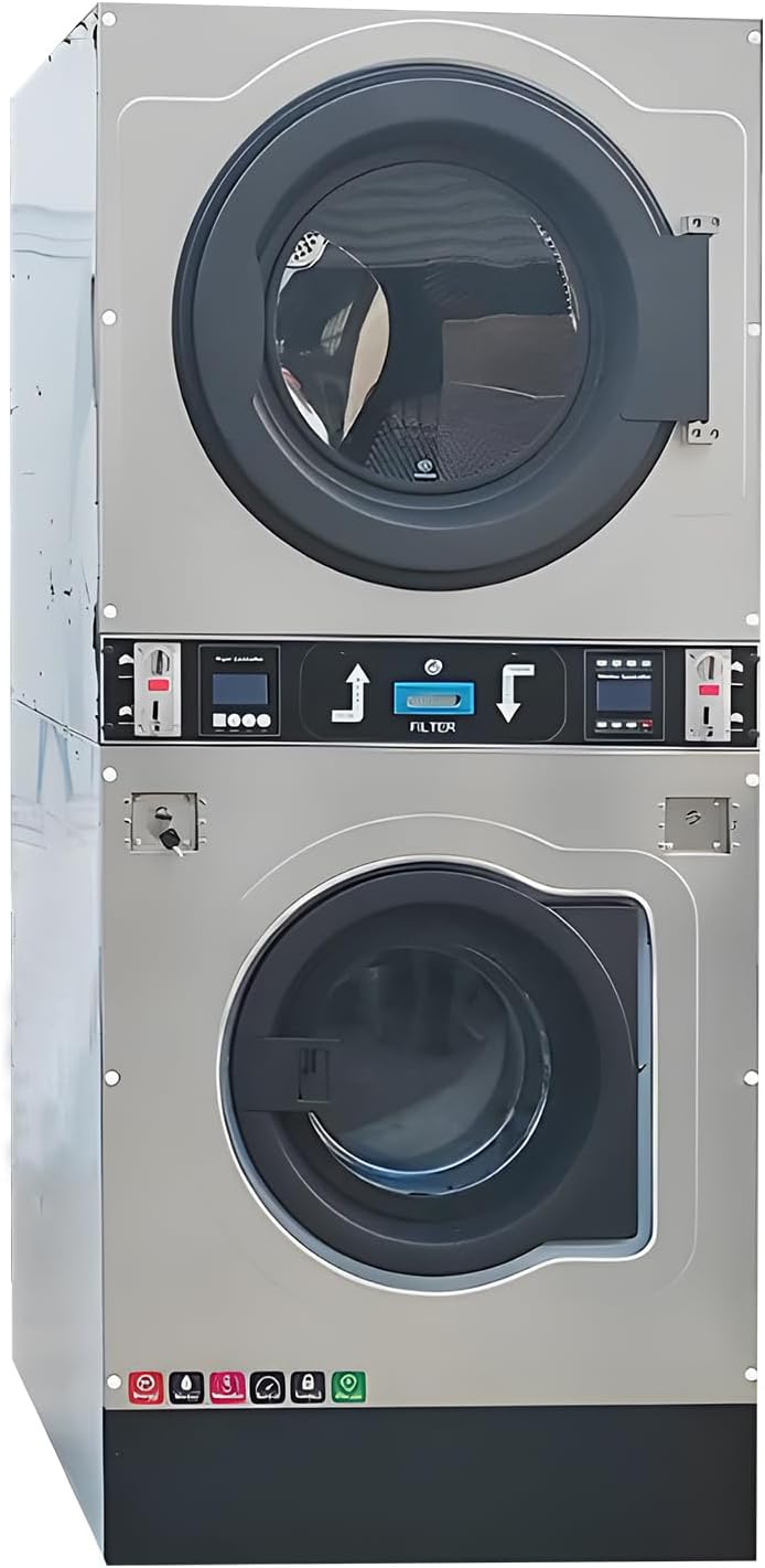 Commercial Coin Operated Washer Dryer 26.4LBS Coin Type Compact Laundry Washing Drying Combo Machine for Hotel, Laundromat 220V 1PH