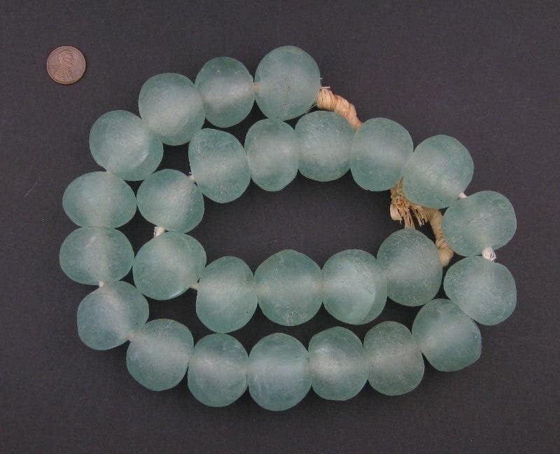 Super Jumbo Recycled Glass Beads - Beaded Wall Hangings - Extra Large African Sea Glass Beads 32-35mm - The Bead Chest (Clear Aqua)