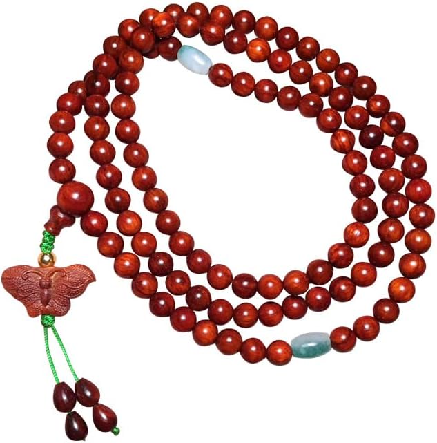 Mascot Wooden Crafts Wood Carving Art Wood Decoration Artwork 破茧化蝶小叶紫檀0.6 * 108颗鸡血红佛珠手串手链念珠 (破茧化蝶小叶紫檀8mm)