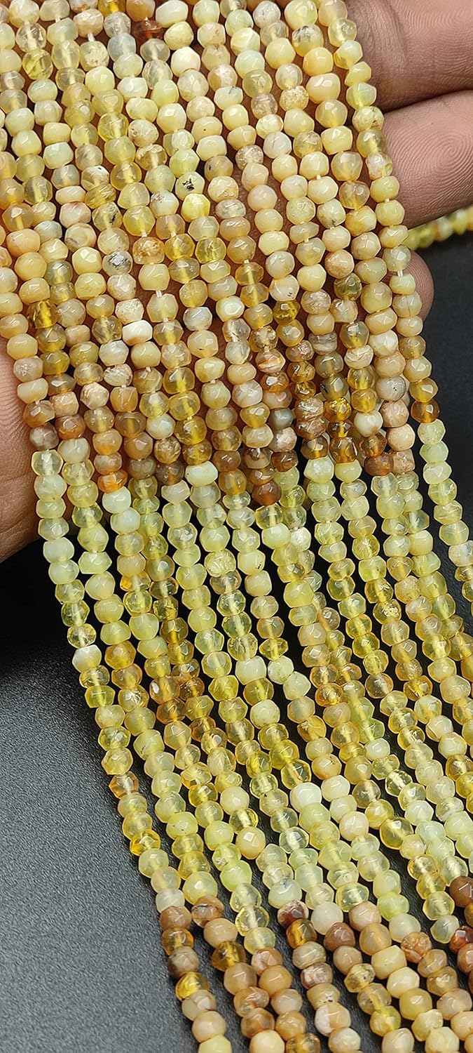 Hanumat Gems Lot of 5 Strands Peruvian Yellow Opal Rondelle Faceted Gemstone Beads,Peruvian Opal Faceted Beads,Peruvian Opal Rondelle Beads,3.00-4.00 MM Beads,13 Inches Strand.
